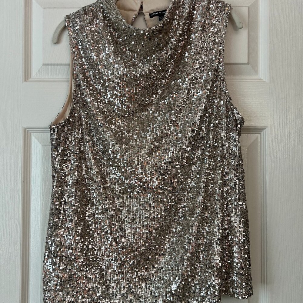 Sleeveless Sequin Top with Cowl Neck